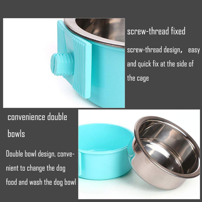 [Australia] - Luck Dawn Cat Crate Bowl, Stainless Steel Removable Cage Hanging Bowls with Bolt Holder for Dog Puppy Large Round Pink 