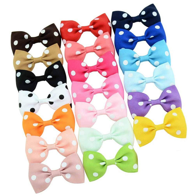 [Australia] - Beaupretty 20Pcs Bowknot Dog Hair Bows with French Barrette Clips Polka Dot Pet Puppies Yorkie Teddy Grooming Hair Accessories for Kids Children Christmas Size M 