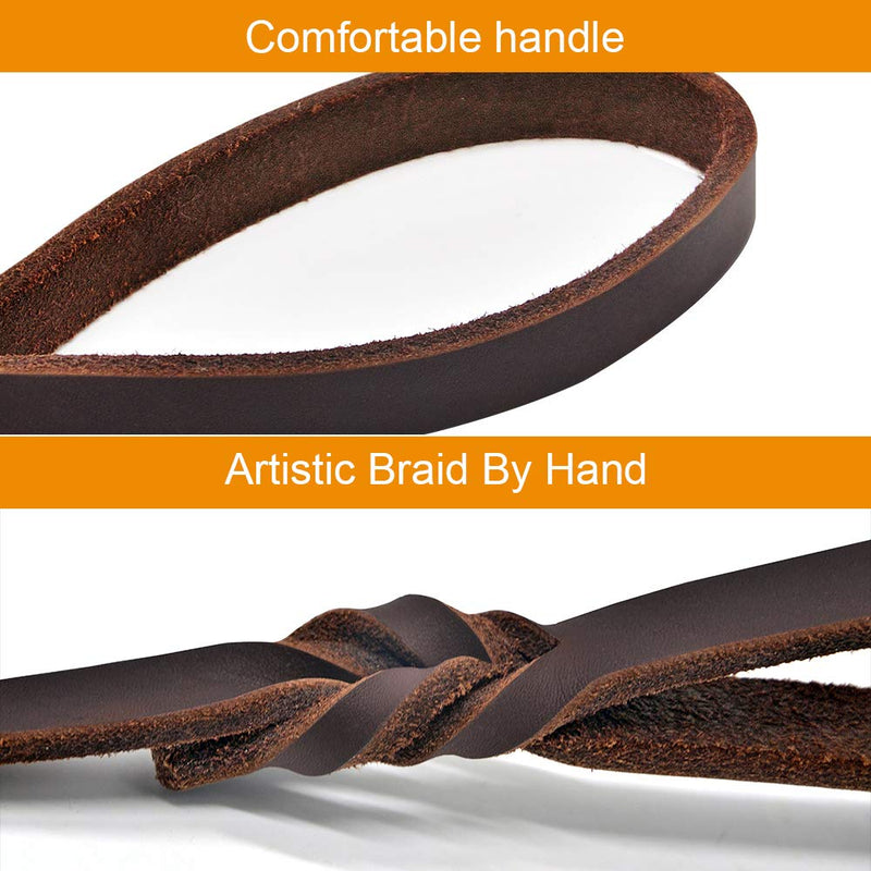 [Australia] - Wellbro Real Leather Dog Leash with Carabiner Clip, Soft and Heavy Duty Dog Training Leash, Durable Pet Walking Leash for Medium and Large Dogs, 6 Foot Long by 3/4 Inch Wide, Brown 