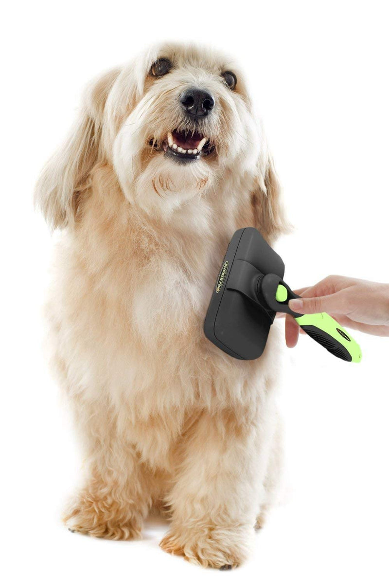 Pro Quality Self Cleaning Slicker Brush for Dogs and Cats - Easy to Clean Pet Grooming Brush Removes Mats, Tangles, and Loose Hair with Minimal Effort and Comfort - Suitable for Long or Short Hair - PawsPlanet Australia