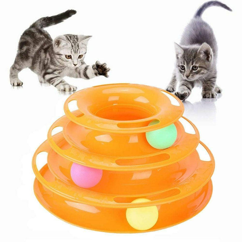 Invero Pet Cat Kitten Interactive Crazy Hunting Activity Ball Tower Disk Amusement Game Trilaminar Toy - 3 Levels and 3 Balls - PawsPlanet Australia