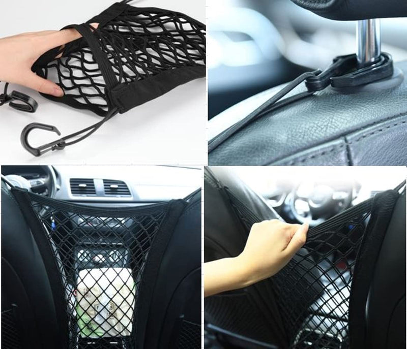 J&T Dog Car Net Barrier with Auto Safety Mesh Organizer Baby Stretchable Storage Bag Between Seats Universal for Cars, SUVs -Easy Install,Safer to Drive with Children and Pets… 2 layers - PawsPlanet Australia
