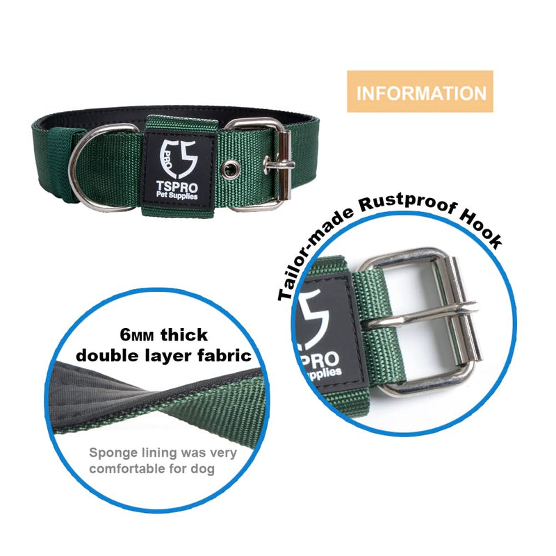 TSPRO Tactical Dog Collar, 3.8cm Wide, Military Grade, Strong Dog Collar, Thick Dog Collar, Heavy Duty Metal Buckle, Dog Collar Green-M(Green-M) Size M-(adjustable 44.5-52cm) - PawsPlanet Australia