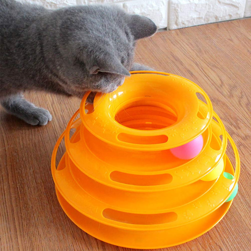 "N/A" Cat Roller Toy 3 Layers, Ball Track Cat Toy, Cat Ball Tower Disk with Three Colorful Ball, for Hunting, Chasing Needs, Exerciser Game - PawsPlanet Australia