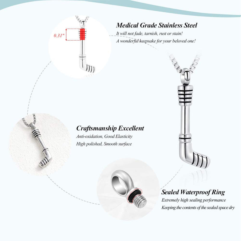 [Australia] - XSMZB Hockey Stick Cremation Jewelry for Ashes Pendant Locket Holder Ashes for Pet/Human Stainless Steel Keepsake Memorial Urn Necklace Silver 