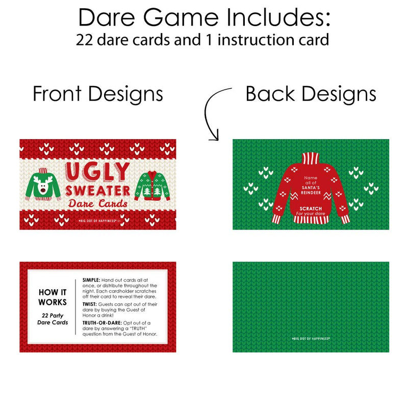 Big Dot of Happiness Ugly Sweater - Holiday and Christmas Party Game Scratch Off Dare Cards - 22 Count - PawsPlanet Australia