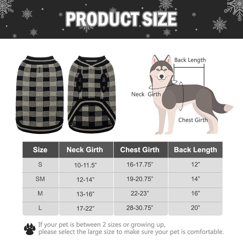 KOOLTAIL Dog Winter Jumper Classic Plaid Dog Knitwear Sweater Soft Baseball Shirt Design for Pet Cold Weather Wearing Large Gray/Black - PawsPlanet Australia