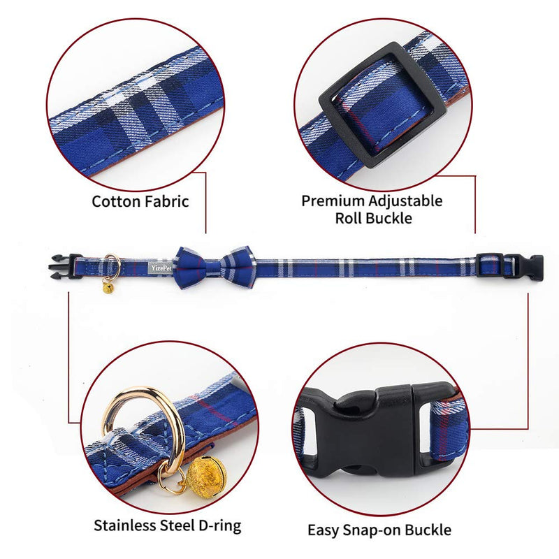 Yizepet Pet Dog Cat Collar with Bow tie, Adjustable Plaid Pet Dogs Cats Comfortable Durable Bowtie Collars for Small Medium Large Dogs Cats S blue - PawsPlanet Australia