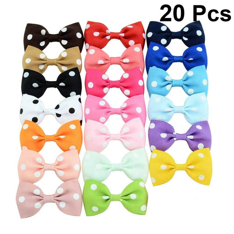 [Australia] - Beaupretty 20Pcs Bowknot Dog Hair Bows with French Barrette Clips Polka Dot Pet Puppies Yorkie Teddy Grooming Hair Accessories for Kids Children Christmas Size M 