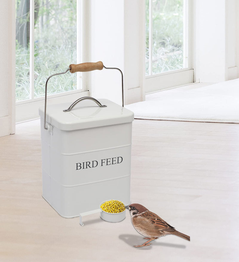 Morezi Bird seed and feed storage tin with lid Included - white-coated carbon steel - tight fitting lids - storage canister tins - White - PawsPlanet Australia