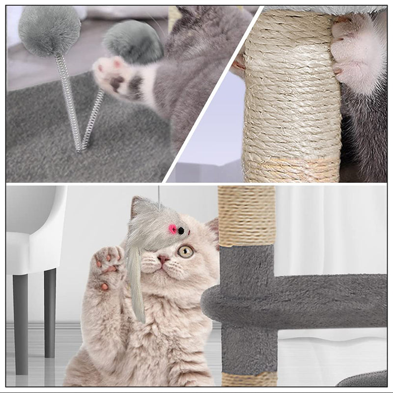 VOUNOT Scratching Post Stable Cat Tree Climbing Tree for Cats with Platforms Cave Sisal Rope, 115cm, Grey - PawsPlanet Australia