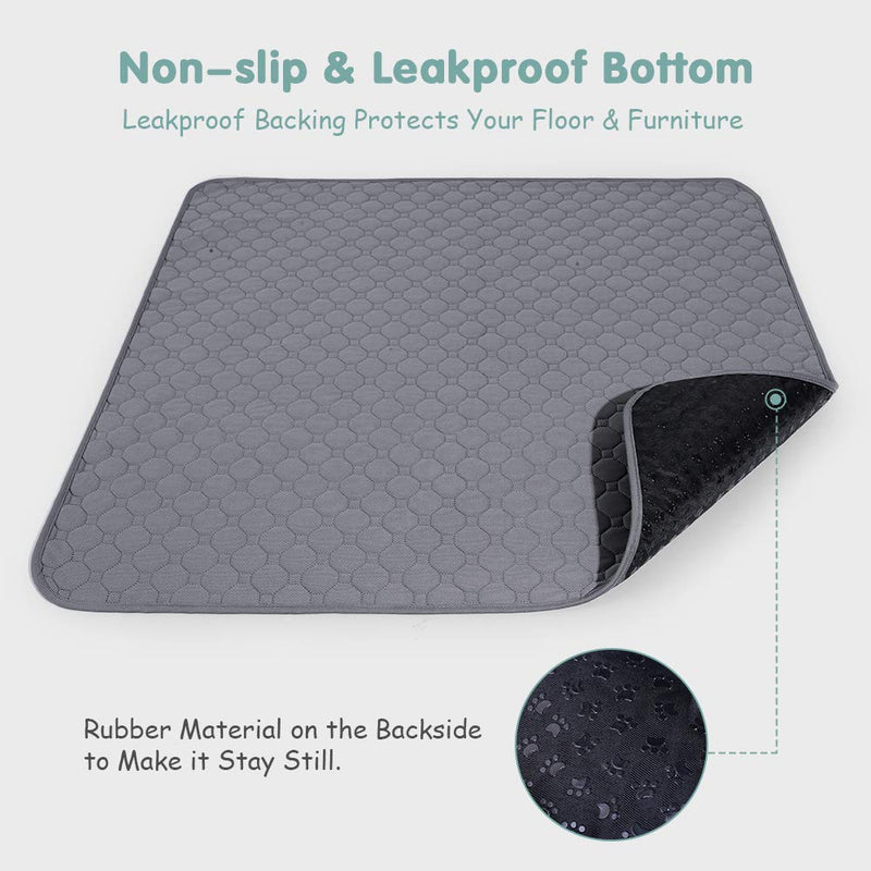 rabbitgoo Puppy Training Pad Reusable, Washable Pee Pads for Dogs XL 89 x 82 CM, 2 Packs, Super Absorbent Non-Slip Dog Potty Incontinence Pads Machine Washable Suitable for Dogs, Cats and Rabbit 89*82cm Grey - PawsPlanet Australia