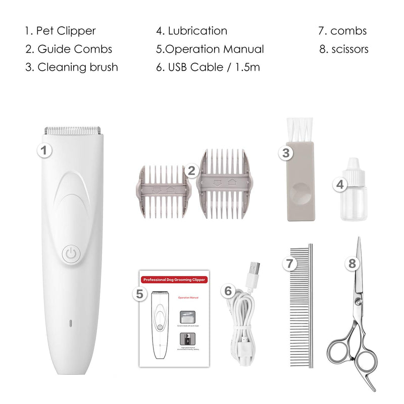 [Australia] - PARMPH Dog Clippers for Grooming, Professional Pet Dog Hair Clipper Cordless Rechargeable Electric Grooming Clippers for Large Small Dogs Cats White 