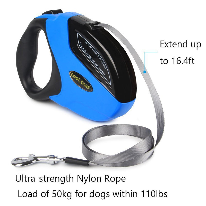 smartelf Dog Lead Retractable,5M Extendable Pet Leash/Dog Leads for Small Medium Large Dogs Up to 50KG,Tangle Free Tape, One Button Brake & Lock Pet Lead for Dog Training, Walking, Jogging-blue/black Blue - PawsPlanet Australia