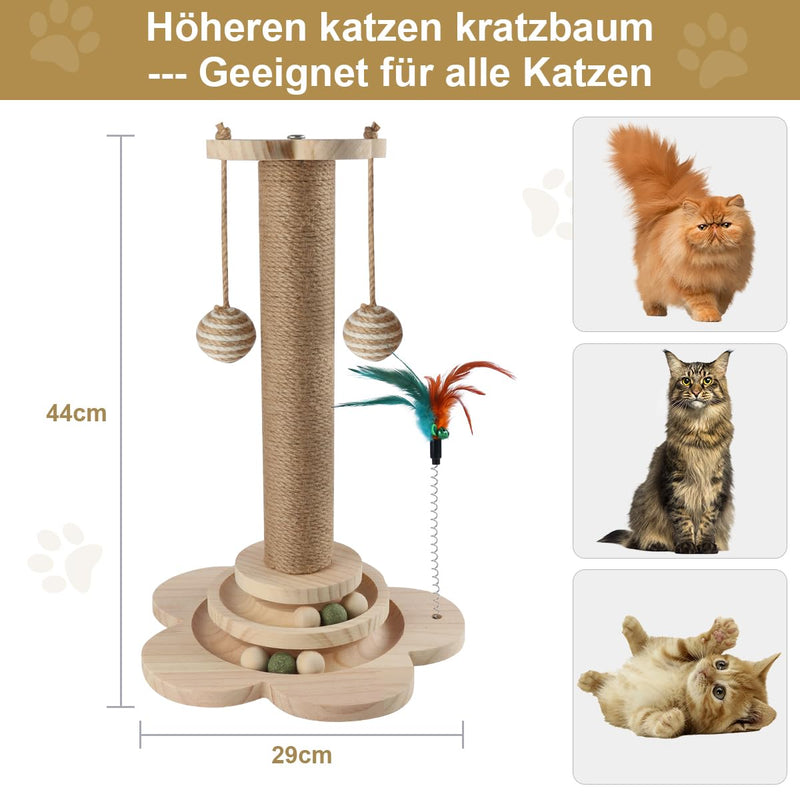 Vefhby Cat Toy 4 in 1 Cat Toy Self-employment, Sisal Rope Scratching Post with Hanging Balls, Interactive Cat Toy with Spring, Cat Toy Intelligence Solid Wood Flower - PawsPlanet Australia