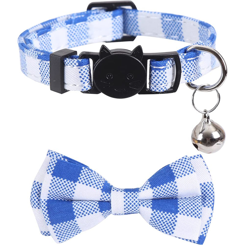 Lamphyface 2 Pack/Set Cat Collar Breakaway with Cute Bow Tie and Bell Plaid Flower for Kitty Adjustable Safety blue - PawsPlanet Australia