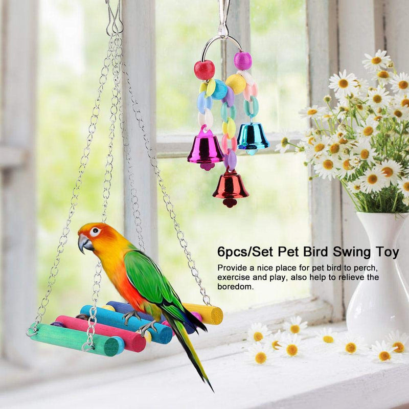 TOPINCN Bird Swing Toy Colorful Wooden & Metal Bells Parrot Cage Hanging Swing Toys Decoration Pet Supplies 6Pcs/Set - PawsPlanet Australia
