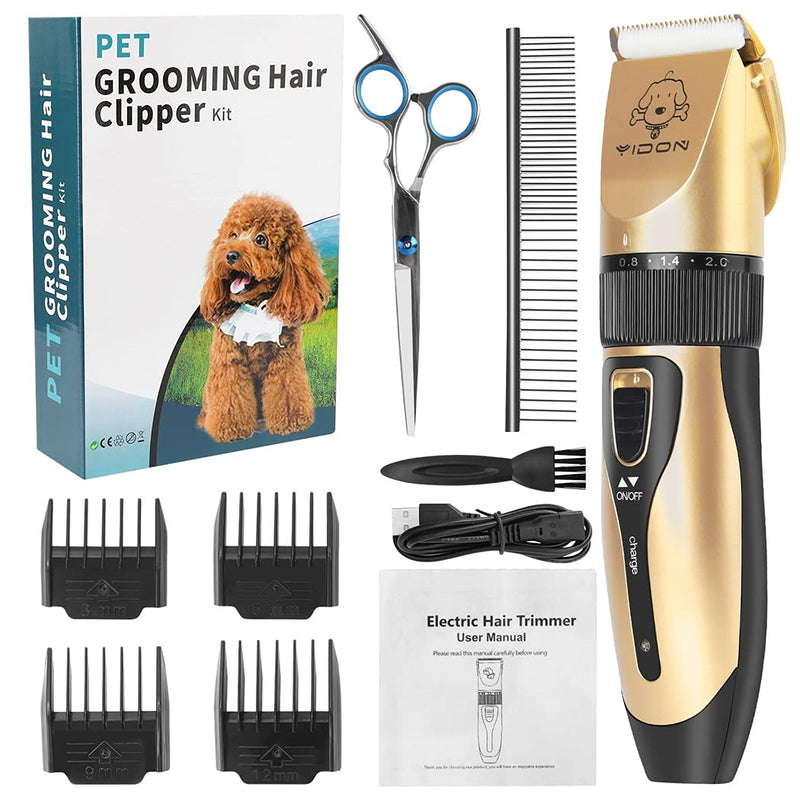 YIDON Dog Clippers, Professional Dog Grooming Clippers Kit Low Noise, Rechargeable Cordless Hair Trimmer with Stainless Steel Comb Scissors for Dogs Cats and Other Pets, Quiet Low Vibration Shaving - PawsPlanet Australia