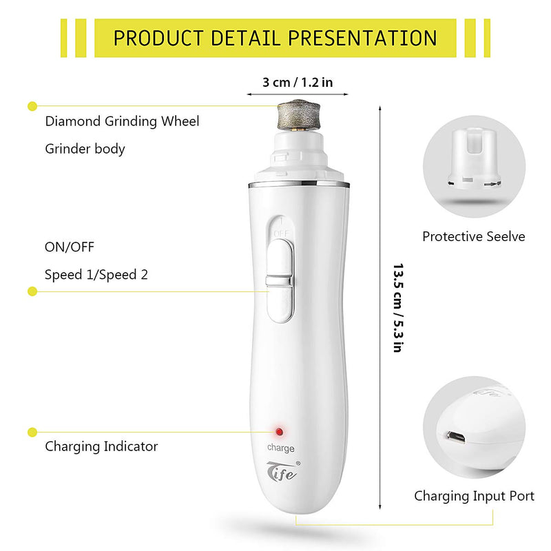 [Australia] - POPDEALS Pet Nail Grinder,2 Speed Electric Dog Nail Grinder USB Rechargeable Quiet Pet Nail Trimmer File Clipper Paws Grooming & Smoothing for Small Medium Dogs & Cats 