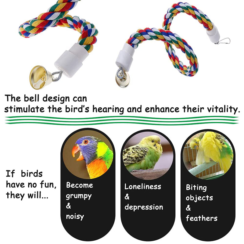 ASOCEA Bird Stands Parrot Cotton Rope Perch Bird Spiral Bar Climb Perch with Bell Birdcage Accessories Bird Toy Set for Parakeets Conures Cockatiels Lovebirds Finches and Other Birds - PawsPlanet Australia