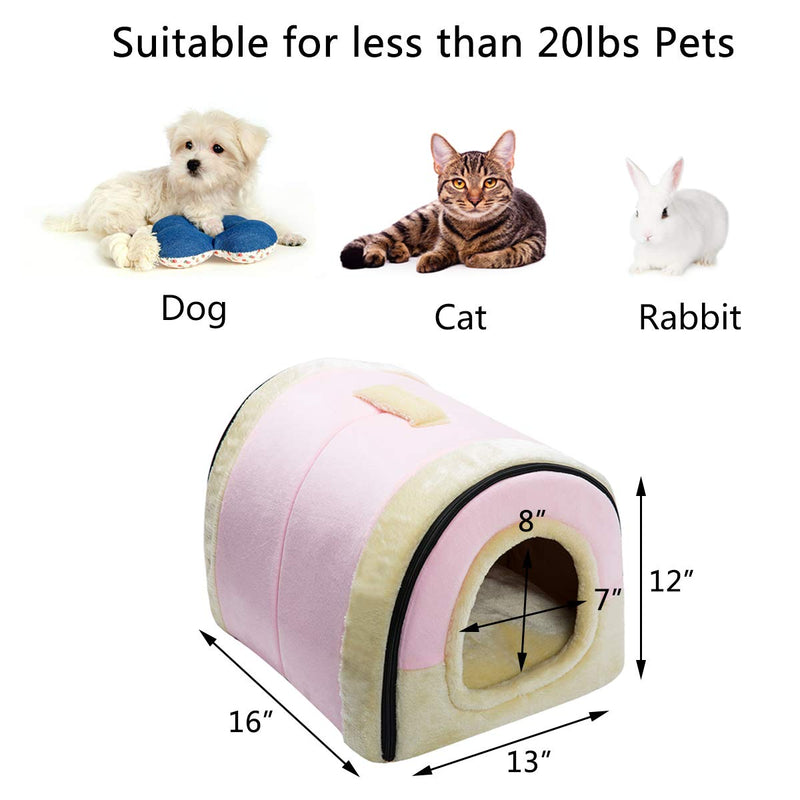 [Australia] - Hollypet Crystal Velvet Self-Warming 2 in 1 Foldable Cave House Shape Nest Pet Sleeping Bed for Cats and Small Dogs, Pink 