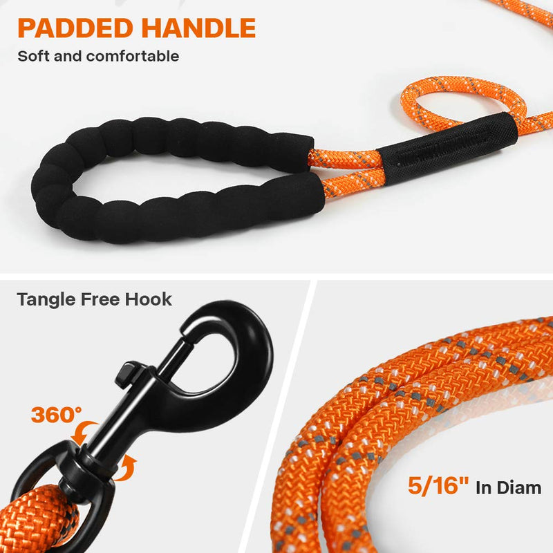 Taglory Training Lead for Dogs 10m, Reflective Long Dog Rope Lead with Soft Padded Handle for Small Medium Large Dogs, Orange 10m- Diam 8mm- 1 Hook - PawsPlanet Australia