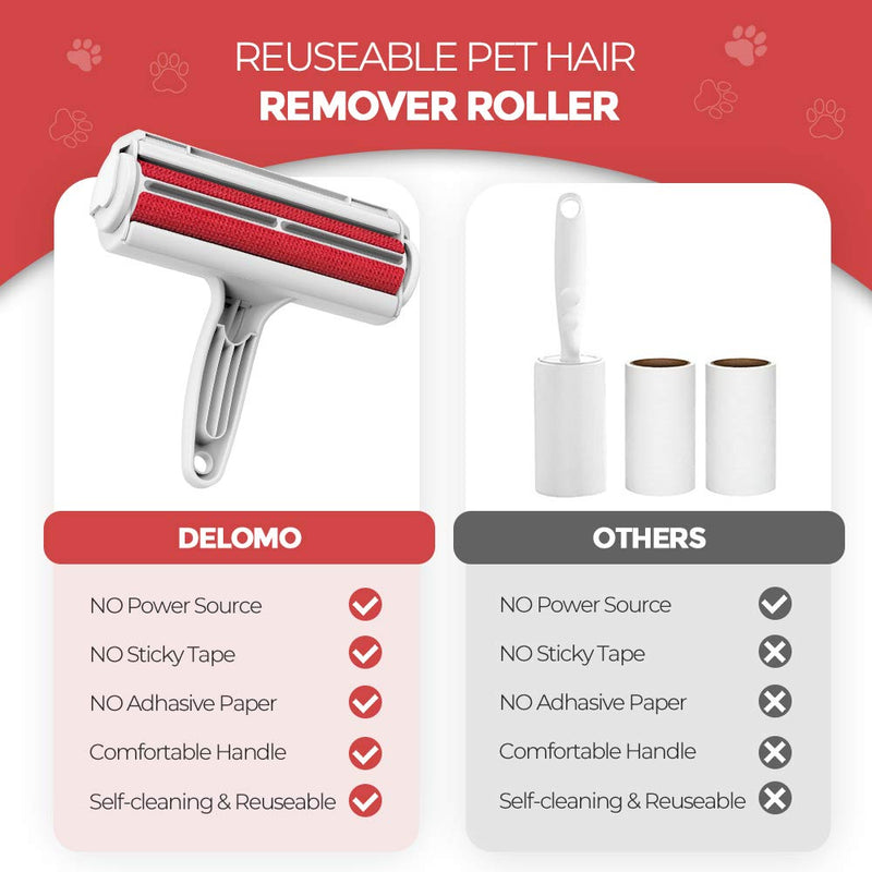 [Australia] - DELOMO Pet Hair Remover Roller - Dog & Cat Fur Remover with Self-Cleaning Base - Efficient Animal Hair Removal Tool - Perfect for Furniture, Couch, Carpet, Car Seat Red 