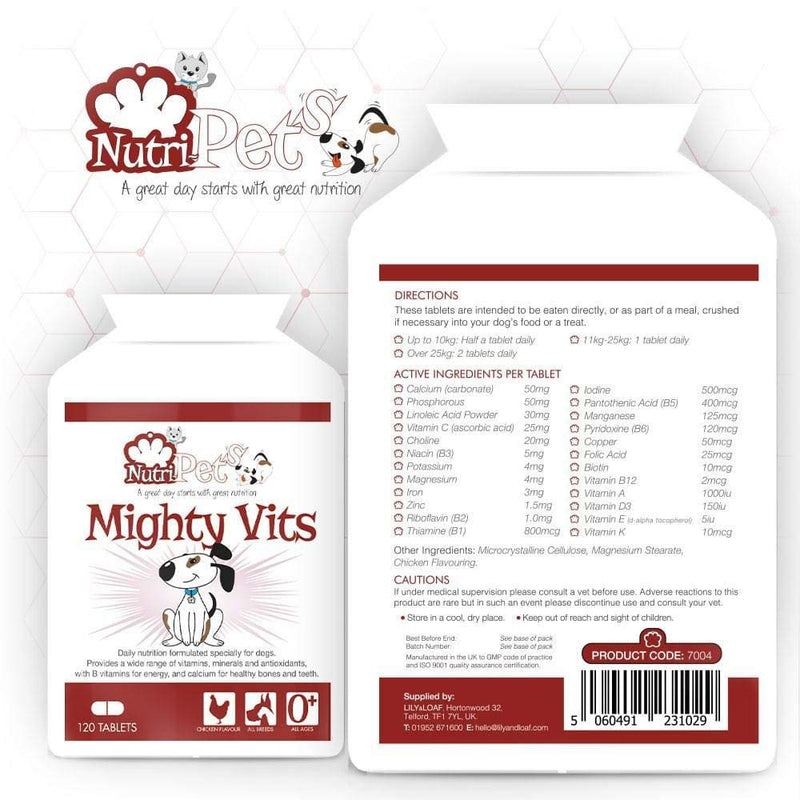 Nutri-Pets Mighty Vits - Premium Quality Formula - Essential Vitamins & Minerals for Dogs ensuring Optimum Health & Wellbeing - 120 Tablets up to 240 Days Supply - PawsPlanet Australia