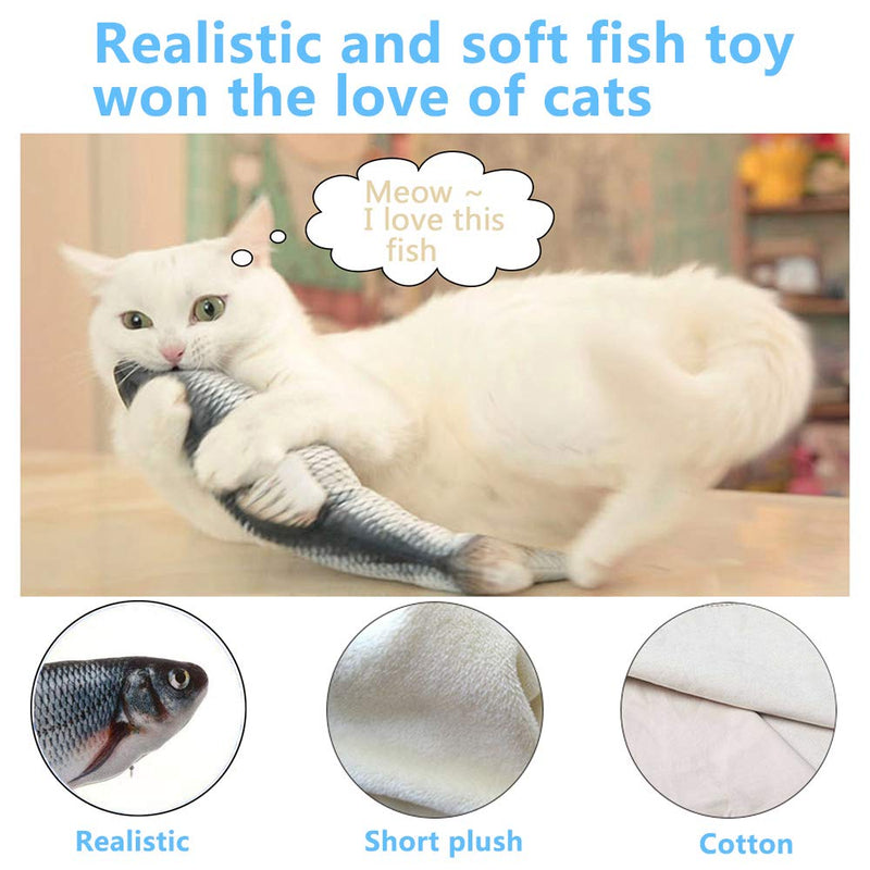 Electric Floppy Fish Cat Toy, Moving Cat Kicker Fish Toy, 11" Interactive Cat Toy for Indoor Cats, Plush Realistic Flopping Fish, Wiggle Fish Catnip Toys, Motion Sensor Kitten Toy for Kitty Exercise Dark Grey - PawsPlanet Australia