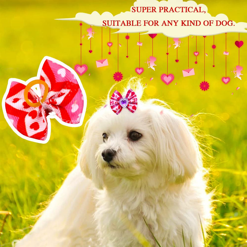 Mruq pet 80pcs Valentine's Day Dog Hair Bows, Bulk Holiday Pink and Red Dog Grooming Bows, Rhinestone Pearl Samll Dog Flower Bows with Rubber Bands for Festival Puppy Dog Hair Accessories A105+HA010+A019-80 - PawsPlanet Australia