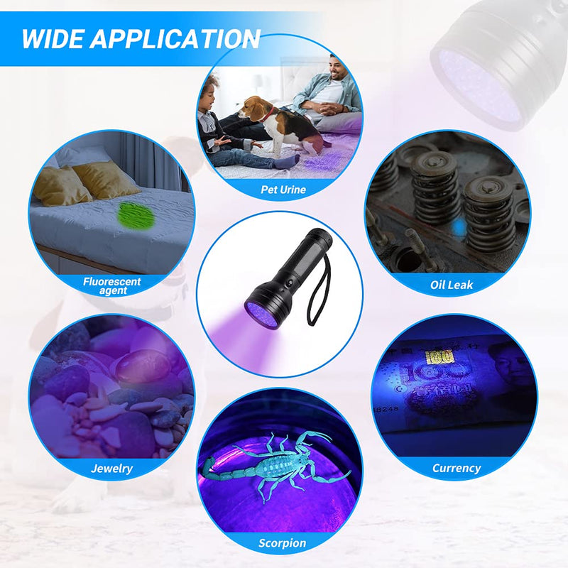 WIOR UV Flashlights, 51 LED UV Light with UV Glasses 395nm Pet Urine Detector Light Handheld UV Black Light Flashlight Blacklight(NO Battery) - PawsPlanet Australia