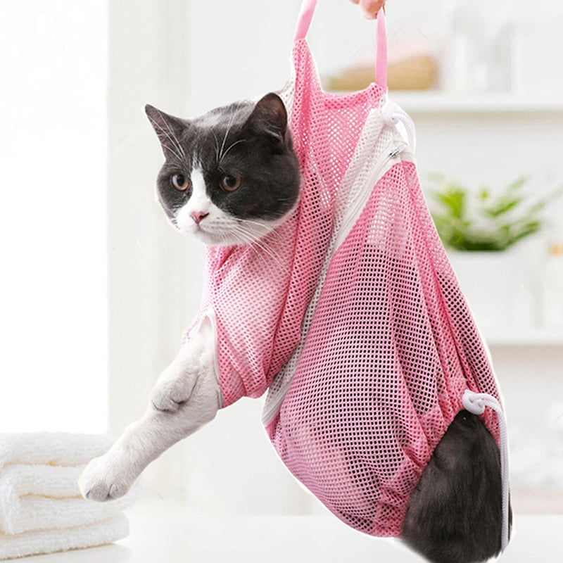 Cat Bathing Bag, 1Piece Cat Shower Net Bag Durable Anti-Bite and Anti-Scratch Restraint for Cat Nail Trimming Injection Medicine Taking with 1Piece Hair Removal Gloves 1Piece Cat Nail Clippers - PawsPlanet Australia