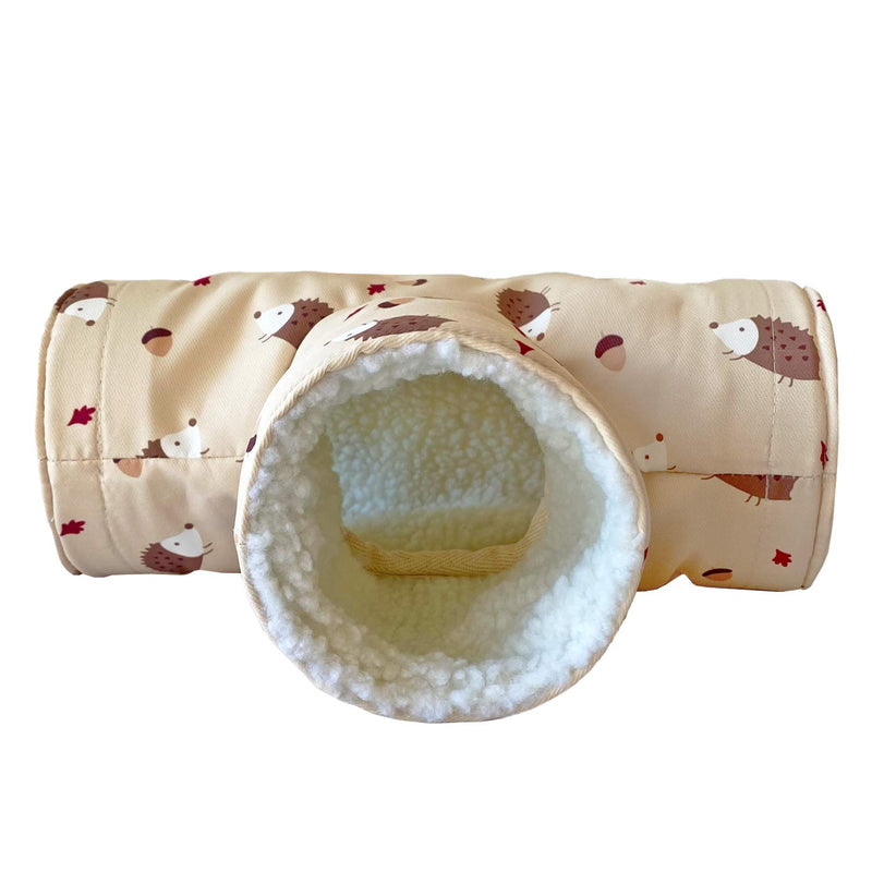 Handmade Fleece 3-Way Small Animal Tunnel Collapsible Pet Play Toy Tunnel Tube for Dwarf Rabbit Hamster Guinea Pig Toys Chinchilla Sugar Glider Hedgehog Hideout Cave Beige - PawsPlanet Australia