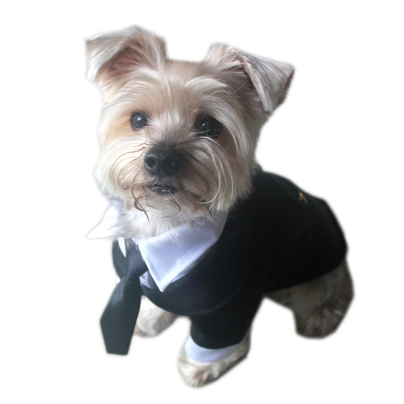 Alfie Pet - Oscar Formal Tuxedo with Black Tie and Red Bow Tie XS - PawsPlanet Australia