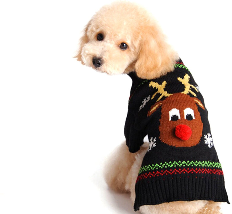 Xiaoyu Dog Sweater Pet Clothes for Dogs Christmas Reindeer, Black, XXS - PawsPlanet Australia