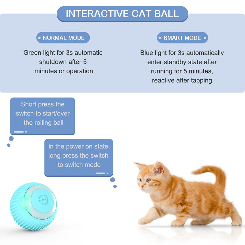 EXTFANS Cat Toy Electric Cat Ball with LED Light, Automatic 360 Degree Rollball Interactive Cat Toy with USB Rechargeable Interactive Cat Ball for Cats (Blue) - PawsPlanet Australia