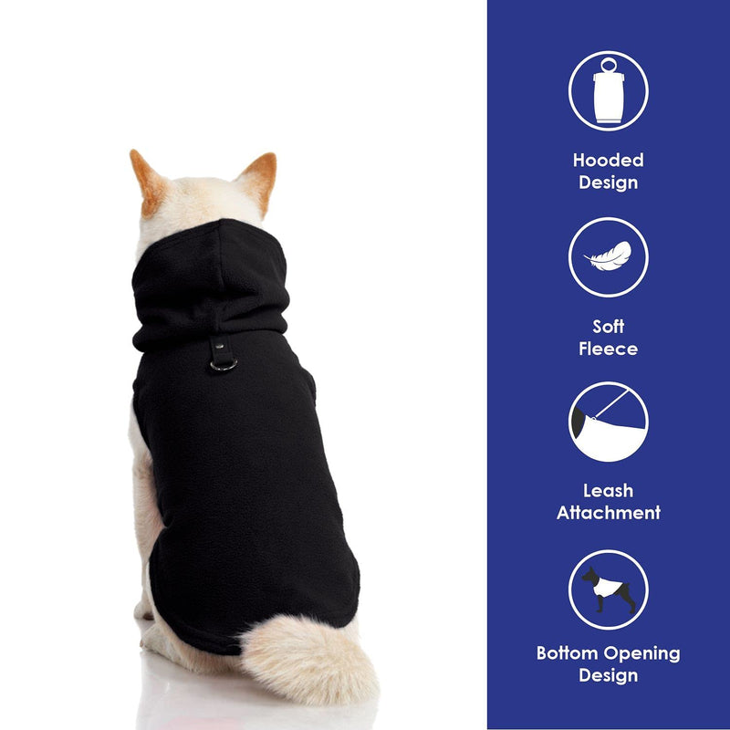 Gooby Fleece Vest Hoodie Dog Sweater - Warm Pullover Dog Hoodie with O-Ring Leash - Winter Hooded Small Dog Sweater - Dog Clothes for Small Dogs Boy or Girl, and Medium Dogs for Indoor and Outdoor Use 1 Black - PawsPlanet Australia