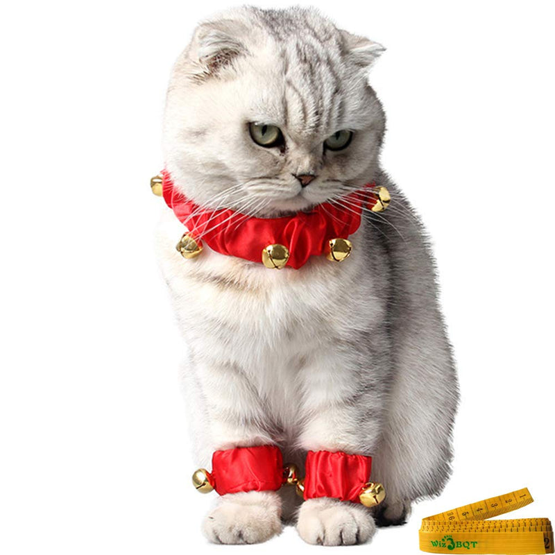 [Australia] - Wiz BBQT Pet Cute Christmas Jingle Bells Decorative Red Collar Ankle Cuffs Set for Cats Dogs Small 