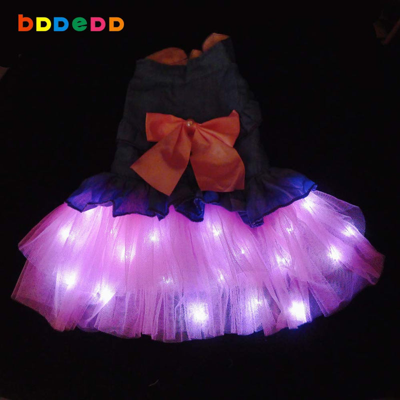 [Australia] - bDDeDD Dog Dress Puppy Lace Tutu Clothes Pet LED Light Up Apparel (Yellow, L) … Pink S(chest14" back10") 