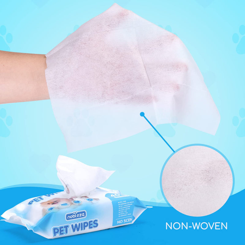 Nobleza Grooming Wipes for Dogs, Deodorizing Cleaning Wipes with Freshness Closure, Mild, Tear-Resistant, Cleaning, Wet Wipes for Dogs, Dog Wipes, Pack of 40 - PawsPlanet Australia