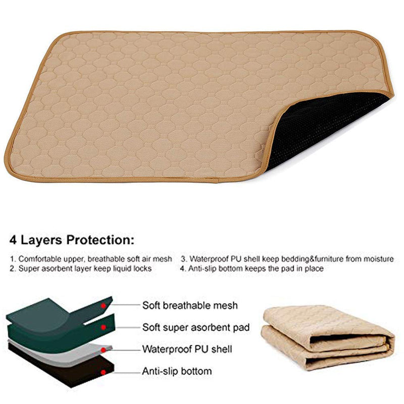 Washable Large Pee Pads for Dogs, 4 Layers Waterproof/Soft/Super Absorbing/Anti-Slip Machine Washable Dog Training Puppy Wee Whelping Pad for Home Apartment Crate Travel 100x67cm, Beige (1 Pack) 1 Pack - PawsPlanet Australia