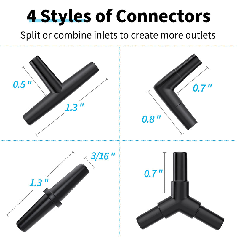 Pawfly 25 Feet Black Airline Tubing Standard Aquarium Air Pump Accessories Set with Suction Cups Connectors and Check Valves - PawsPlanet Australia