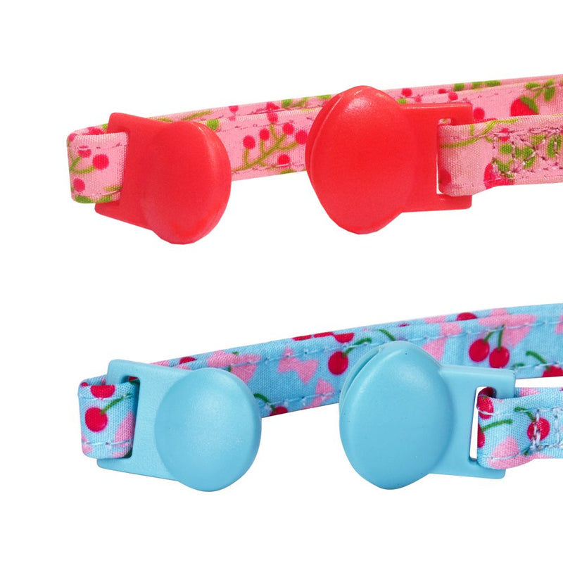 [Australia] - Blueberry Pet 7 Patterns Lovely Cherry & Floral Prints or Fancy Metallic Thread Breakaway Cat Collars, with Personalization Options Regular - 9"-13" Neck Pack of 2 - Lovely Cherry and Floral 
