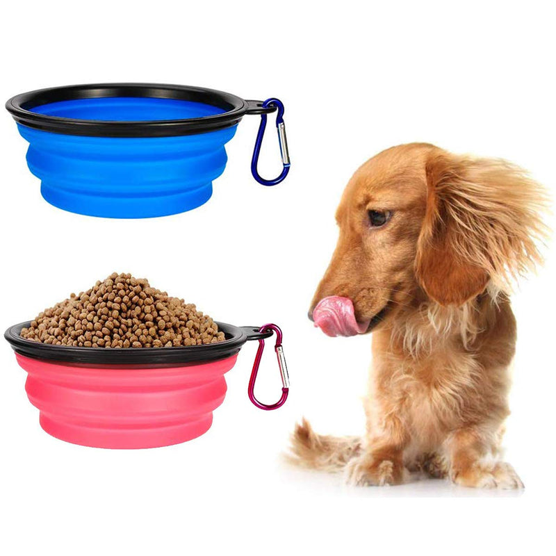 ExeQianming Pet Bowl Blue Pink Travel Foldable Silicone Pet Water Bowl for Outdoor Cat and Dog Food - PawsPlanet Australia