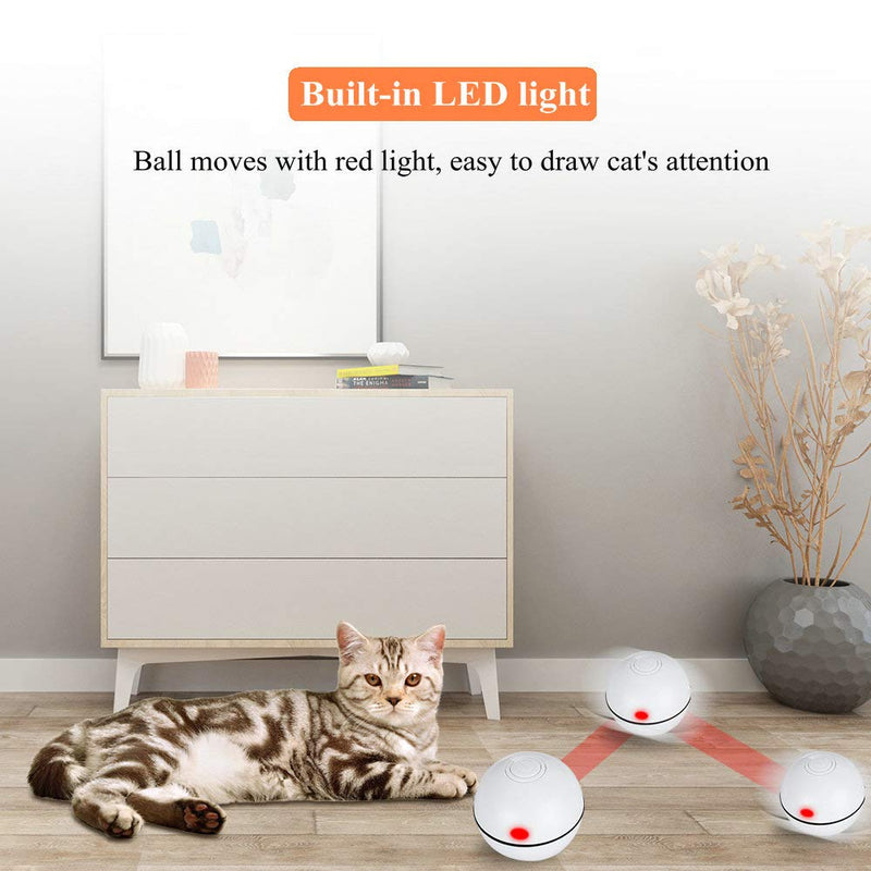 [Australia] - Pakoo Interactive Cat Toys Ball, Smart Automatic Rolling Kitten Toys, USB Rechargeable Motion Ball + Spinning Led Light with Timer Function, The Best Entertainment Exercise Gift for Your Kitty 