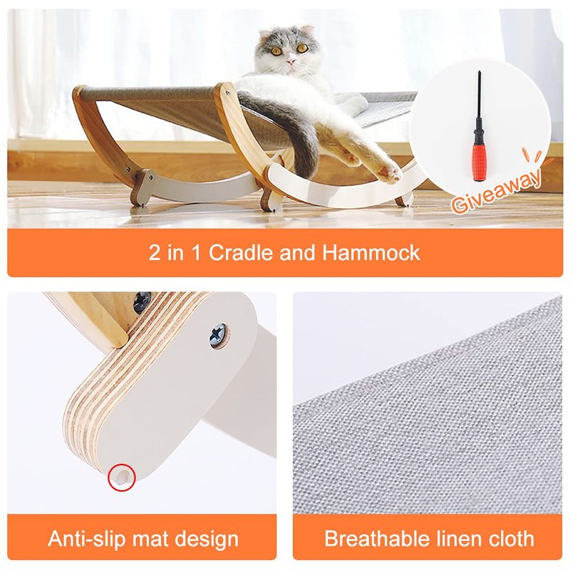 Movable 2-in-1 Cat Hammock,Portable Kitty Swing Chair for Outdoor, Indoor,Available All Season,Safe and Healthy Wood Cat Bed,Pet Furniture Gift for Small&Medium Size Cat or Dog - PawsPlanet Australia