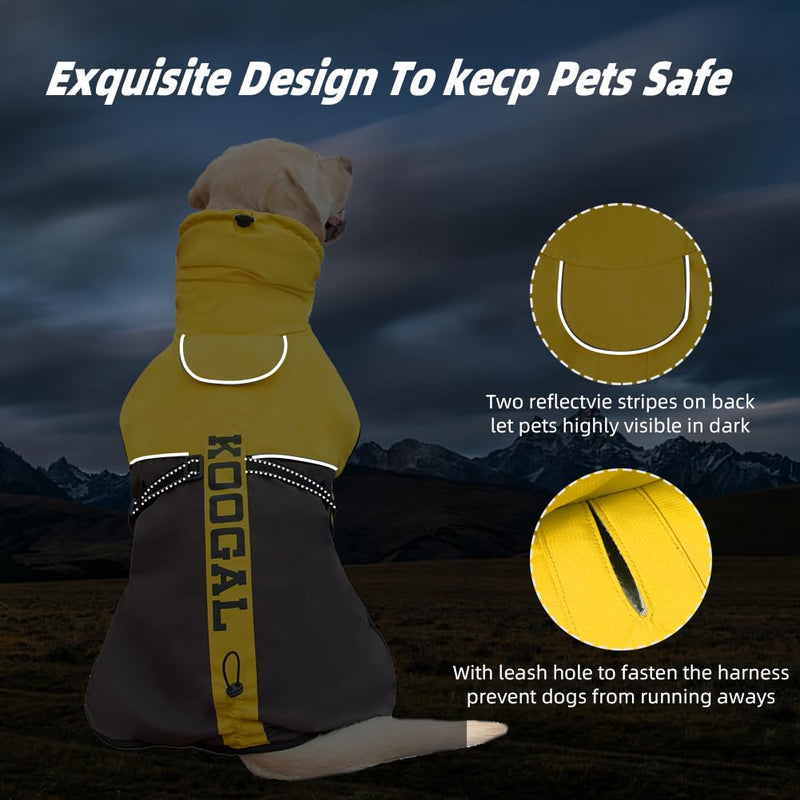 Large Dog Winter Coat, Warm Dog Jacket Reflective Fleece Dog Cold Weather Coat Warm Doggie Clothes Waterproof Dog Vest with Zipper Leash Hole for Small Medium Large Dogs (Yellow, 4XL) Yellow - PawsPlanet Australia