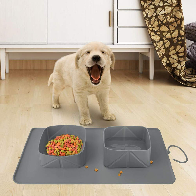 [Australia] - Pawaboo Collapsible Dog Travel Bowls, Foldable Expandable Silicone Feeding Bowl for Cat, Portable Pet Watering Dish for Traveling, Camping, Hiking, Walking, Medium Size 2-Gray(Buckle) 