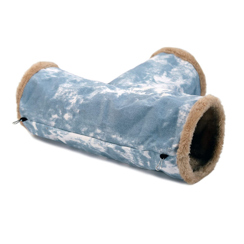 LeerKing Guinea Pig Play Tunnel washable Fleece Lining Hideout Plush Bed Rat Tube Toy Cage Accessories for Ferret Hamster Chinchilla Small Animals Blue M - PawsPlanet Australia