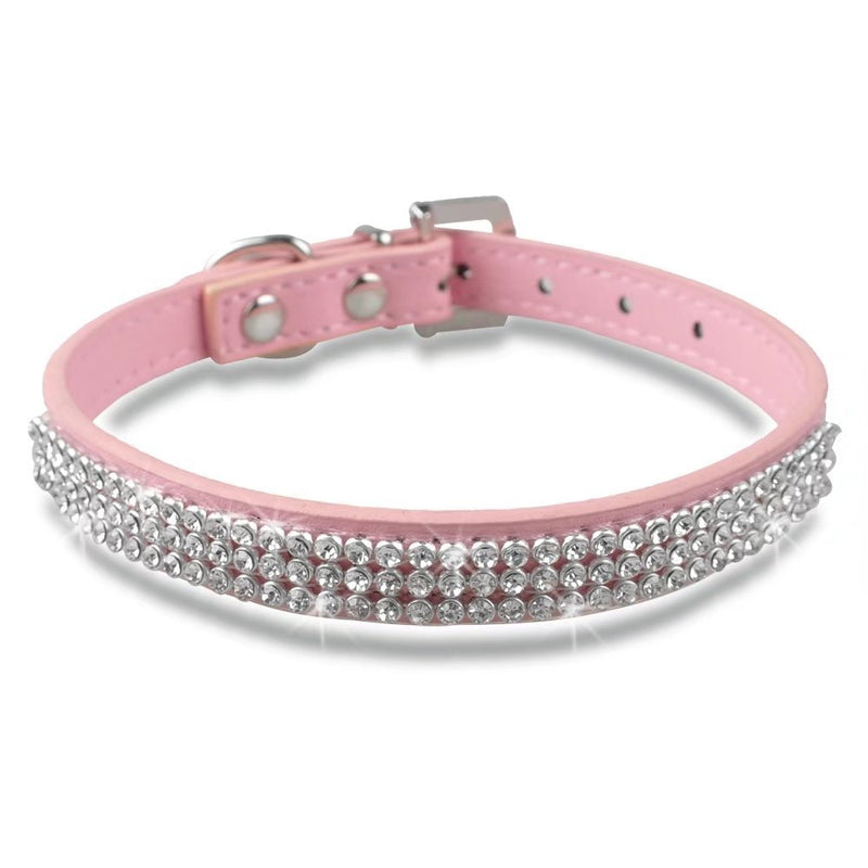 [Australia] - Didog Full Crystal Rhinestones Shing Diamonds PU Leather Dog Pet Collars with Rhinestones Buckle X-Small:5/8"*8-10" Pink 